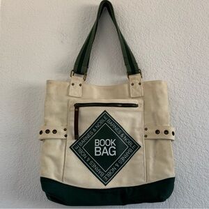Vintage Barnes & Noble Canvas Tote with Green Trim